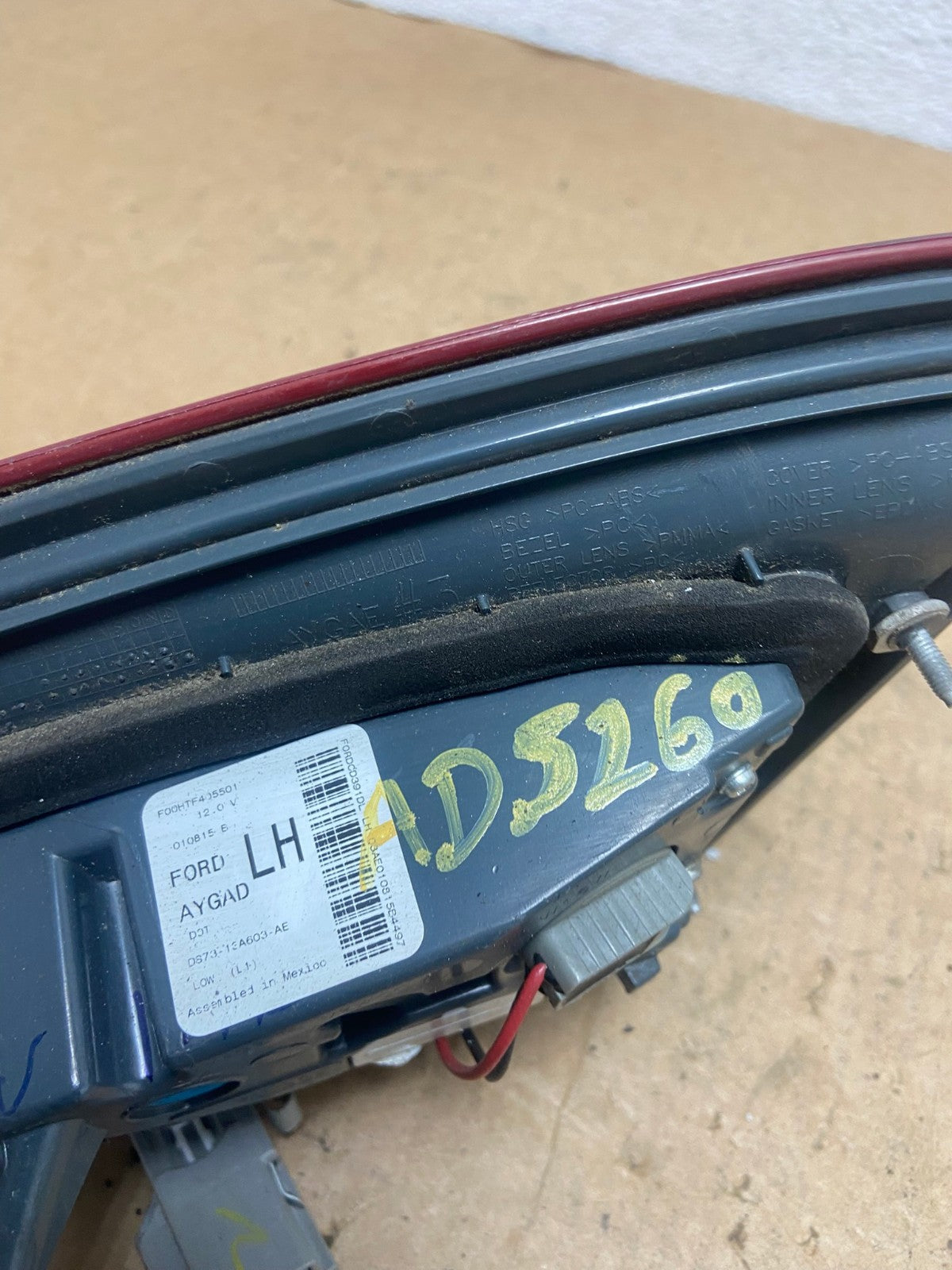 2013 to 2016 Ford Fusion Left Driver Side Tail Light Inner AD5260 LK5