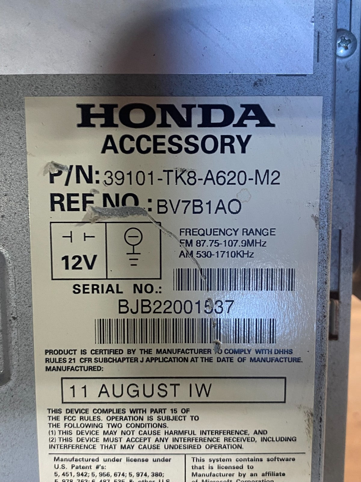 2011 to 2013 Honda Odyssey Radio AM/FM Control Panel AF3980 DW6