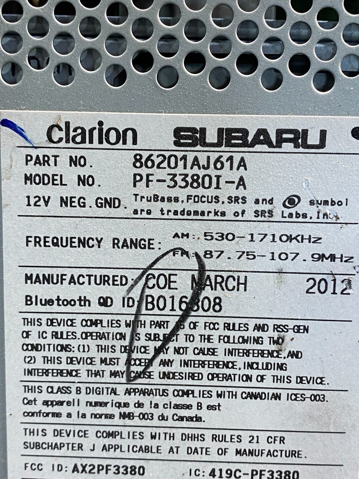 2012 to 2014 Subaru Legacy AM FM CD MP3 Radio Player af7805 DG6