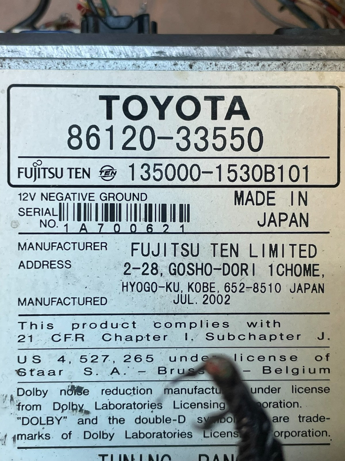 2002 to 2003 Lexus ES330 Es300 Radio Screen Receiver CD Air Vent AD5985 DG11