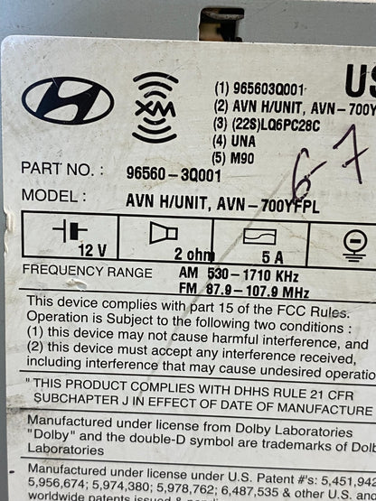 2011 to 2014 Hyundai Sonata Radio Navigation Screen Display AE8255 DG6