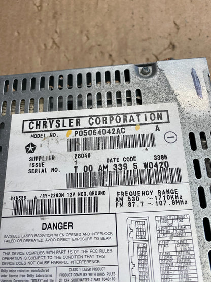 2002 - 2006 Chrysler Dodge Jeep Ram Radio CD Player AM/FM Receiver AI6476 DW5