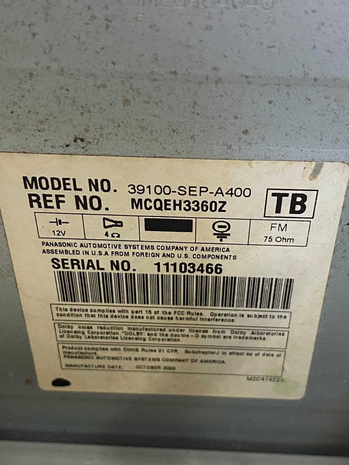 2004 2006 Acura TL CD Player Radio Climate Control AF3979 DW6