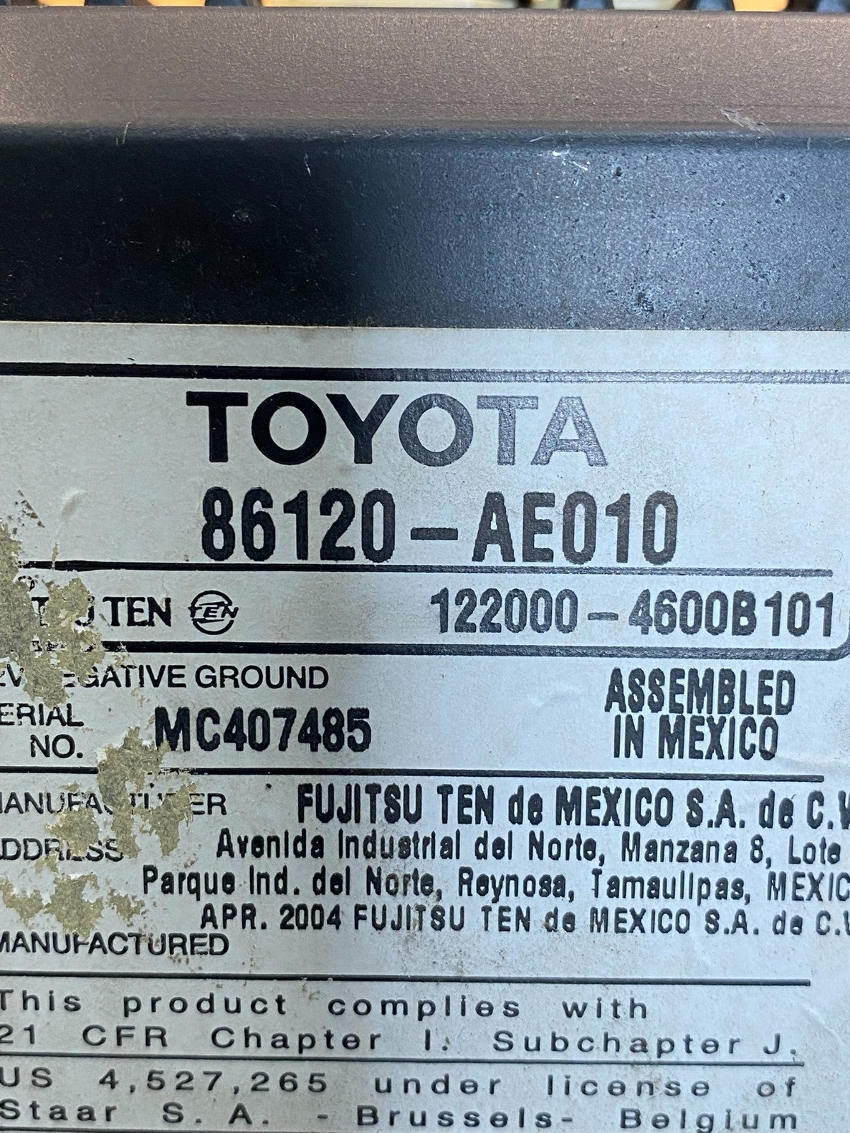 2004 to 2010 Toyota Sienna AM FM CD WMA Mp3 Radio Receiver AD3637 DG6
