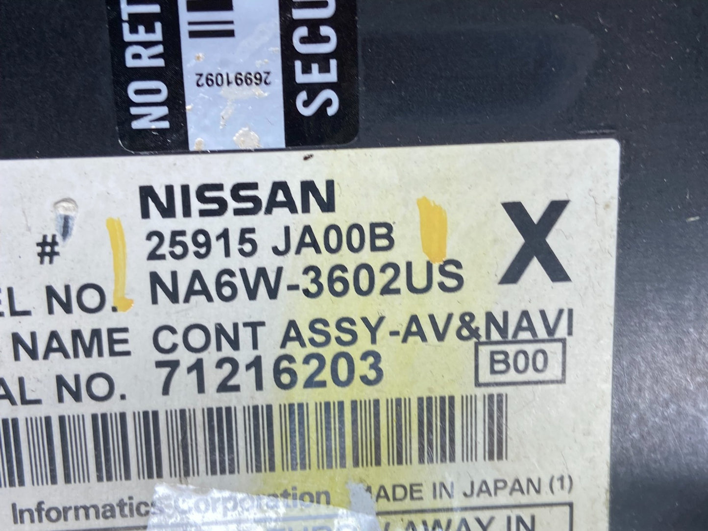 2007 to 2009 Nissan Altima Radio Cd Mp3 Player AUX Climate Control Y7780 DG5