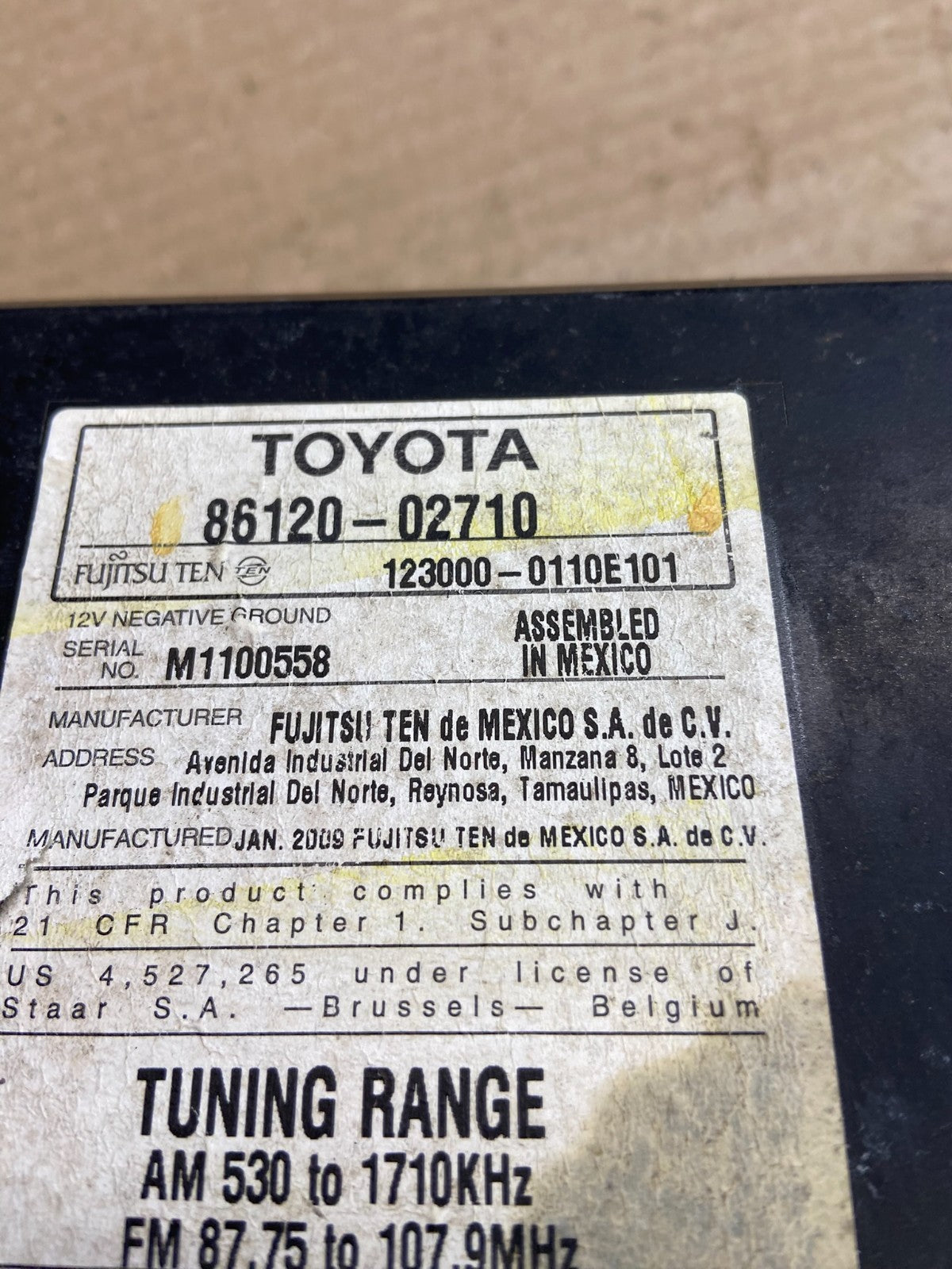2009 to 2010 Toyota Corolla Matrix Radio AM/FM CD Player ah3901 DG5