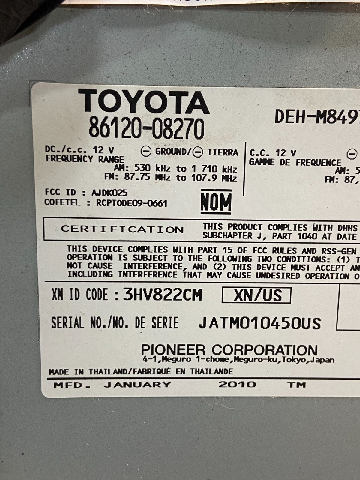 2011 to 2014 Toyota Sienna AM FM CD Mp3 Radio Receiver ae4521 DG6