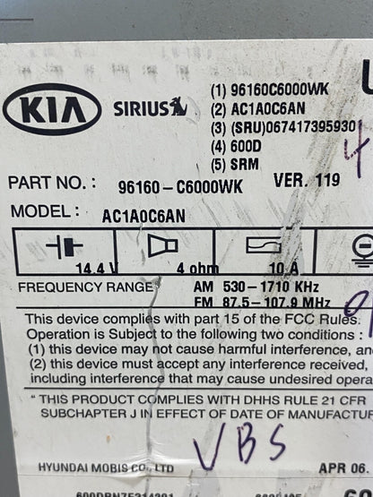 2016 to 2018 Kia Sorento AM/FM CD Radio Screen Display AF3878 DW6