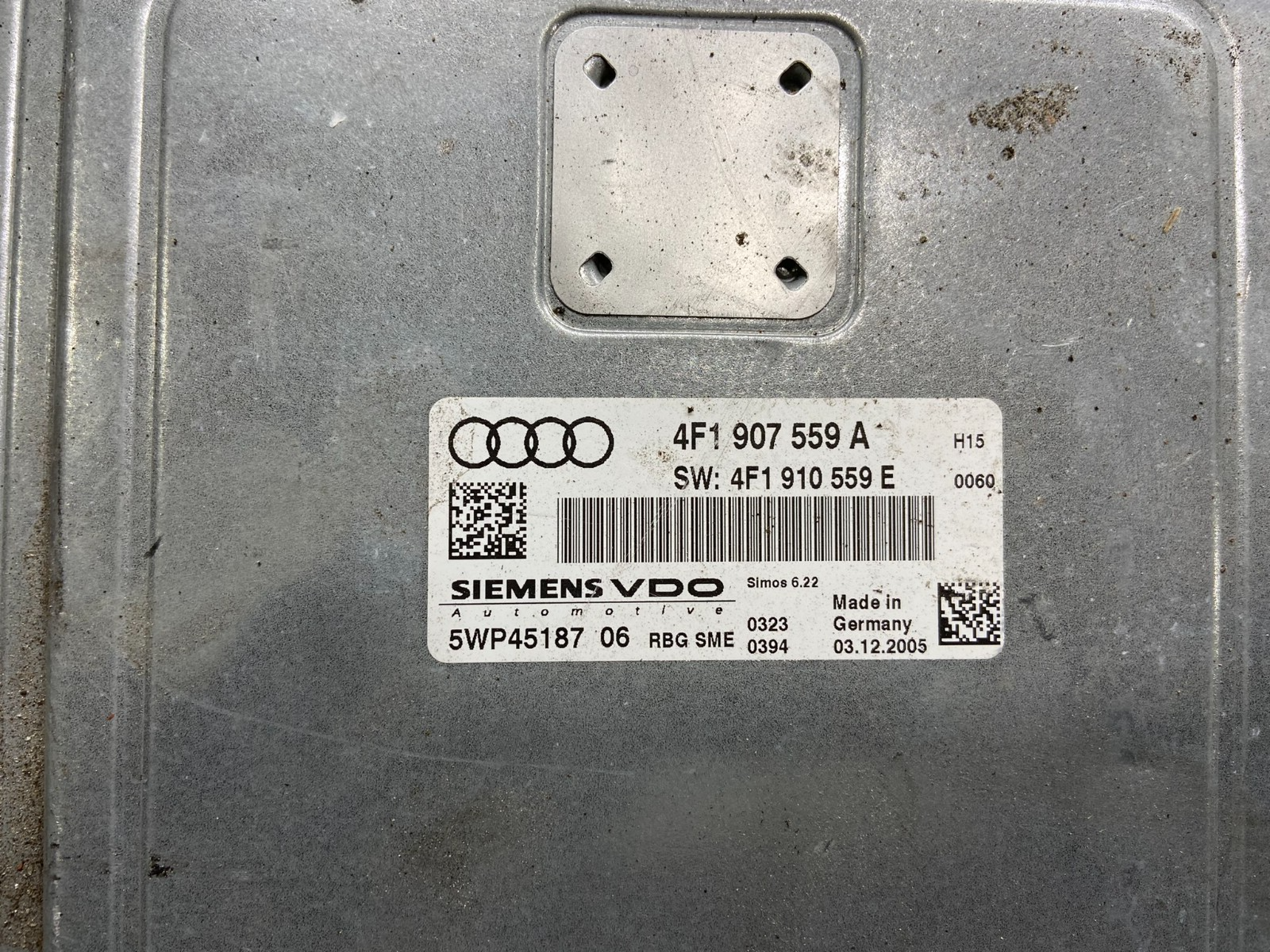 2006 to 2008 Audi A6 3.2L Engine Computer Module ECM 4F1910559E I1968 PS2
