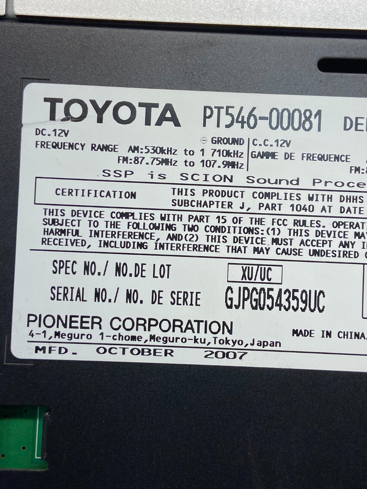 2004 to 2006 Scion TC Pioneer 86120-0W100 CD MP3 Stereo Radio ae2266 DG6