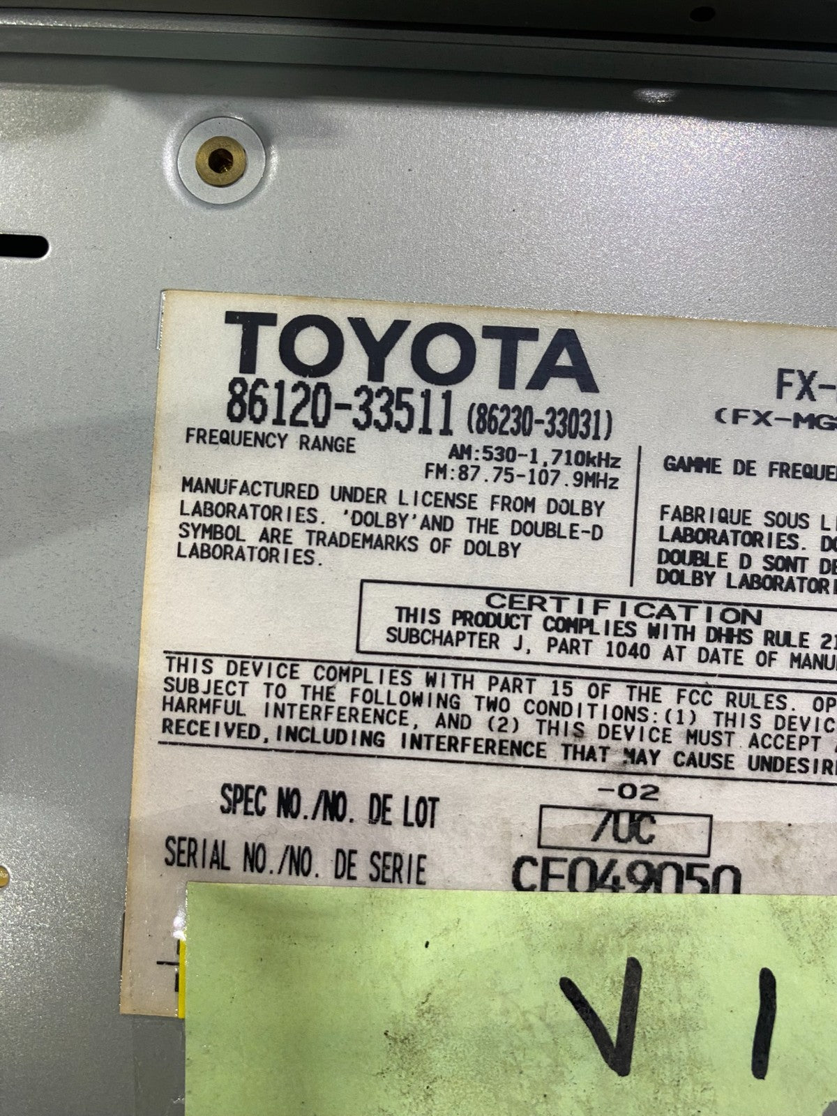 2004 to 2006 Lexus ES330 Es300 Radio Receiver Tape CD Air Vent AA3400 DG6