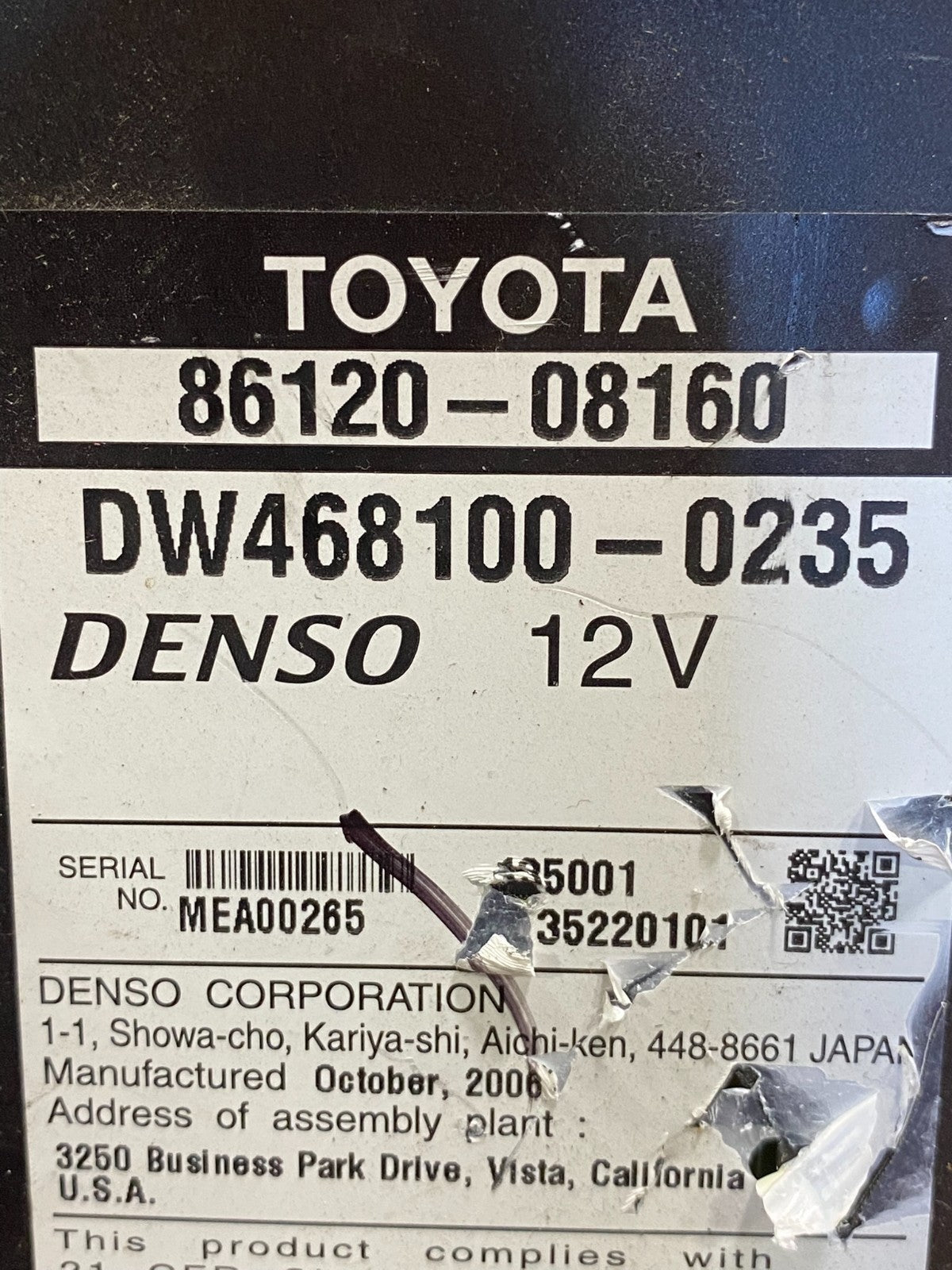 2006 to 2010 Toyota Sienna AM FM CD Screen Display Radio ae8191 DG7