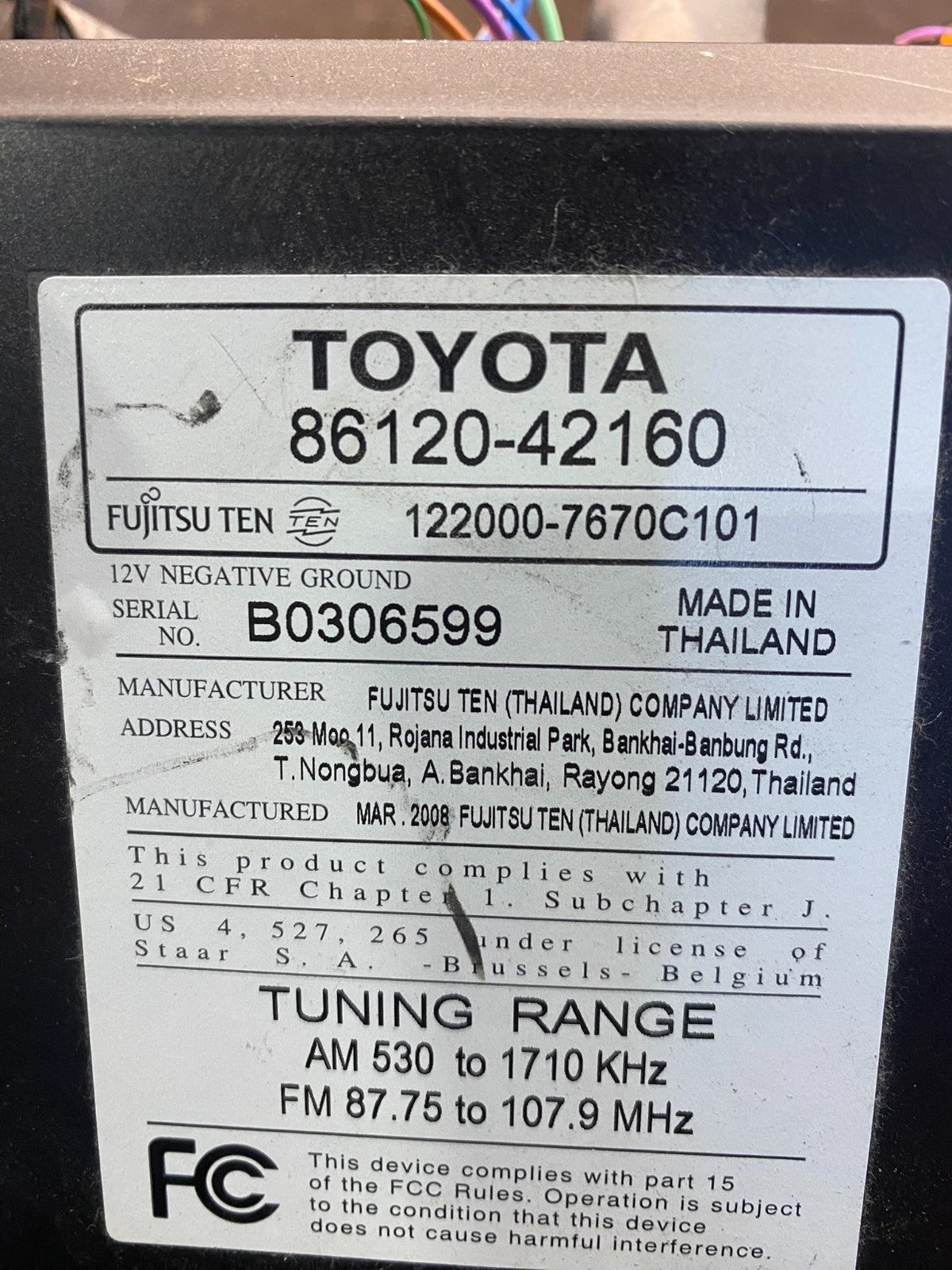 2006 to 2008 Toyota RAV4 Audio Equipment Radio Receiver ac2792 DG6