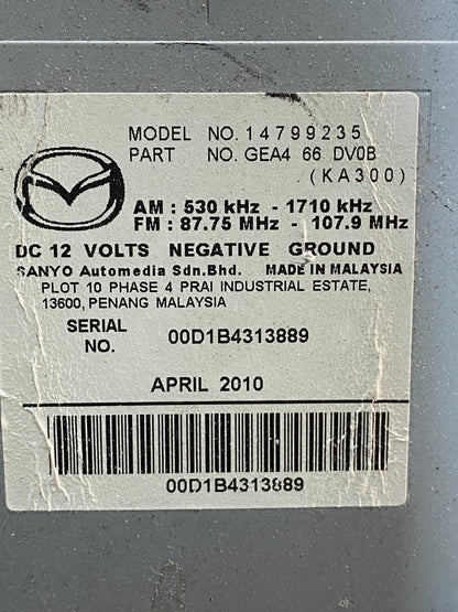 2010 Mazda 6 AM FM CD Player Stereo Screen Display Radio AG7372 DG8