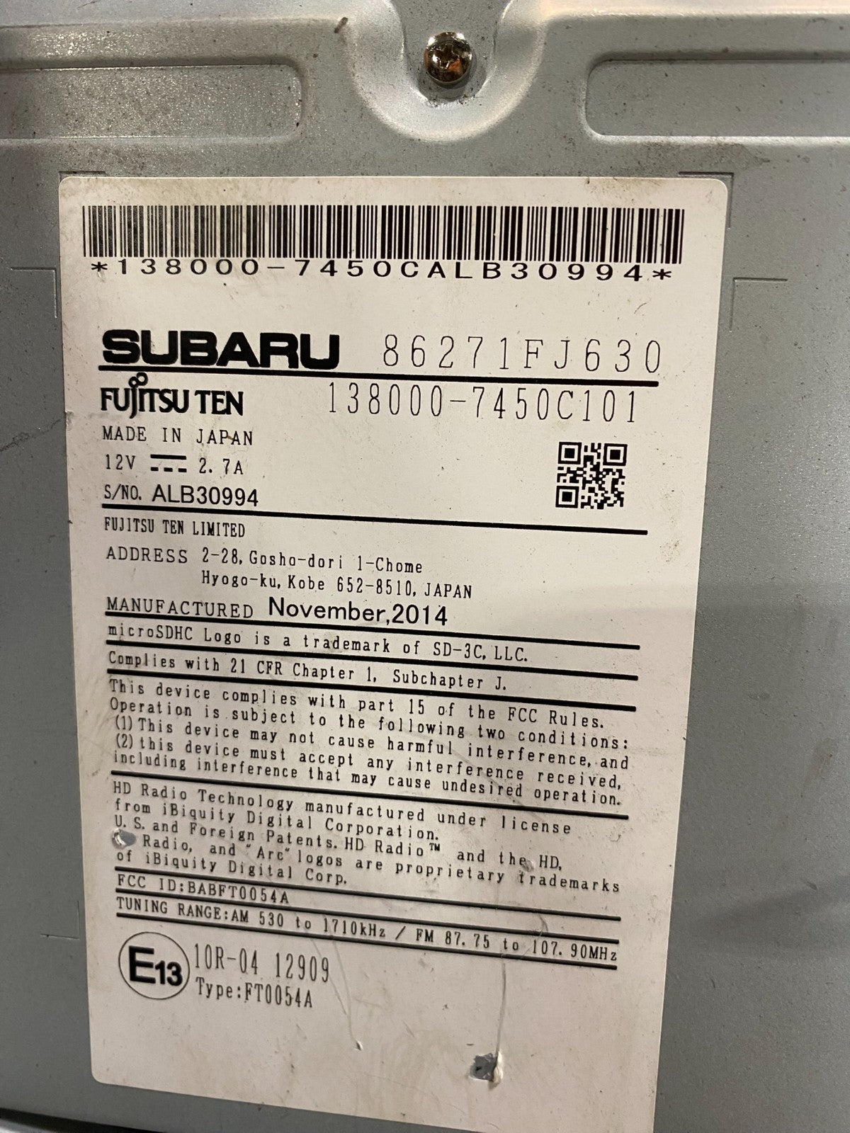 2015 - 2018 Subaru Impreza Radio AM/FM CD Player Screen Display OEM AB3704 DG7