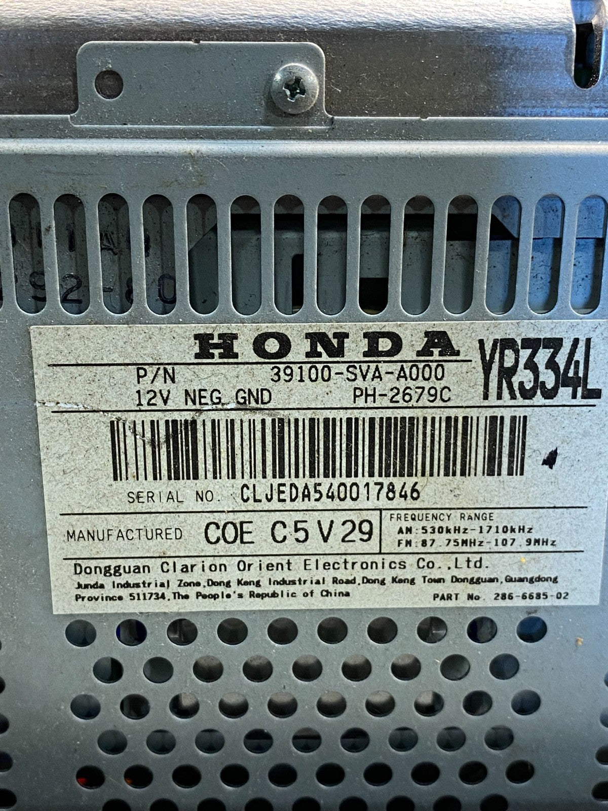 2006 - 2011 Honda Civic Radio AM/FM Climate Control Air Vent Bezel AI7211 DW6