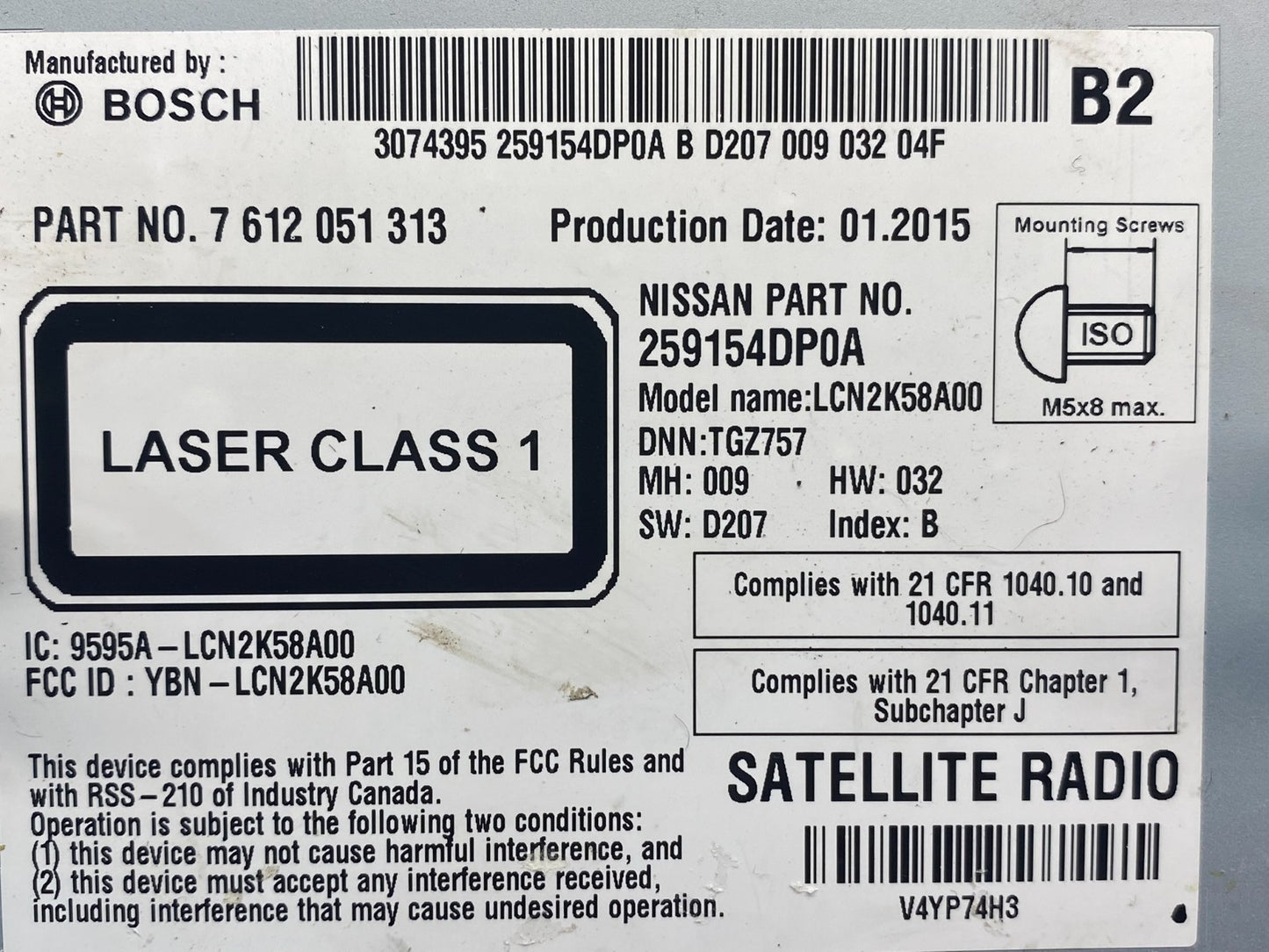 2014 to 2015 Nissan Sentra Juke Radio CD Player AM/FM 259154dp0a AG3842 DG6