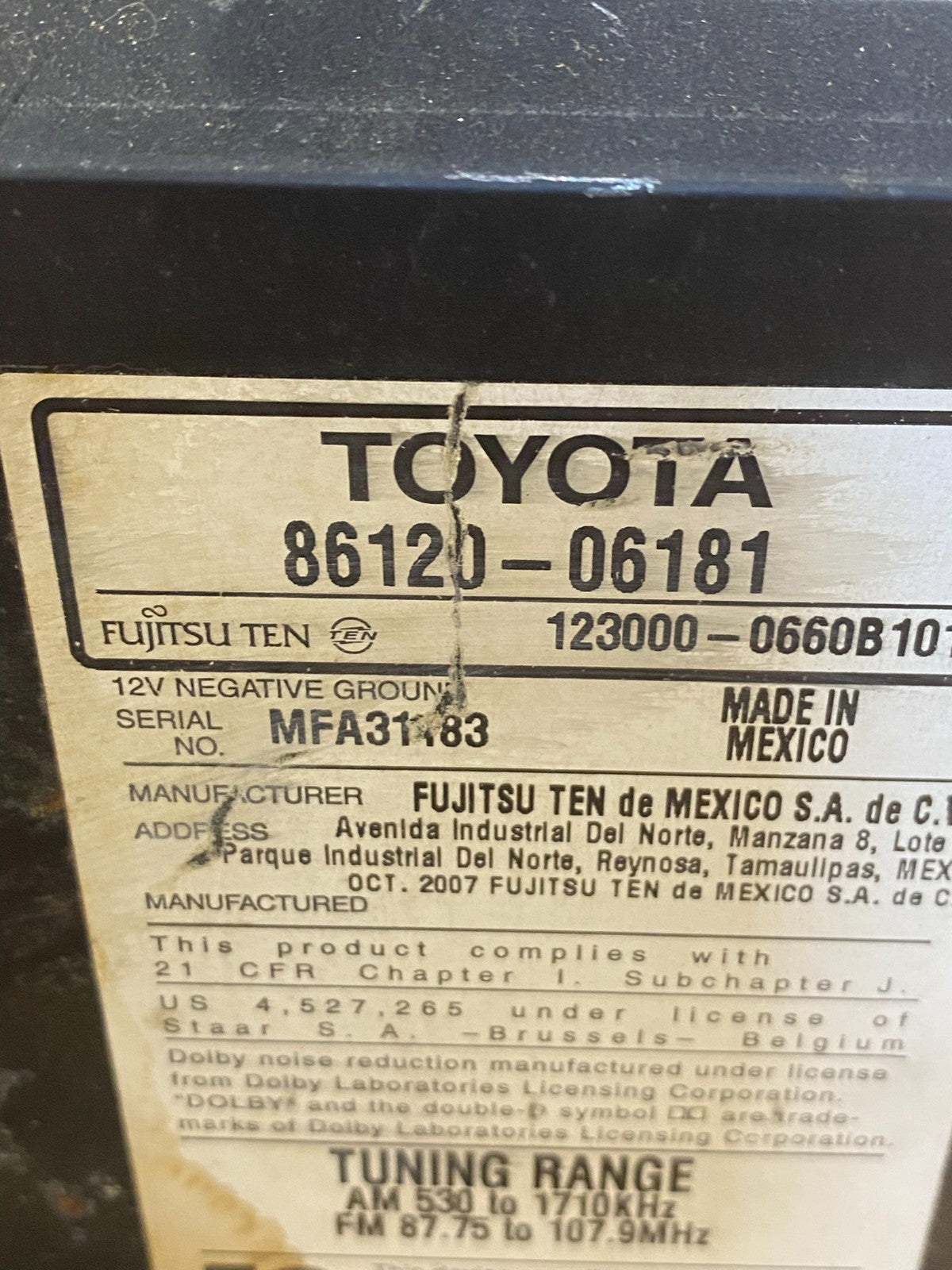 2007 to 2009 Toyota Camry Radio CD Player Climate Control Bezel AF3993 DW6