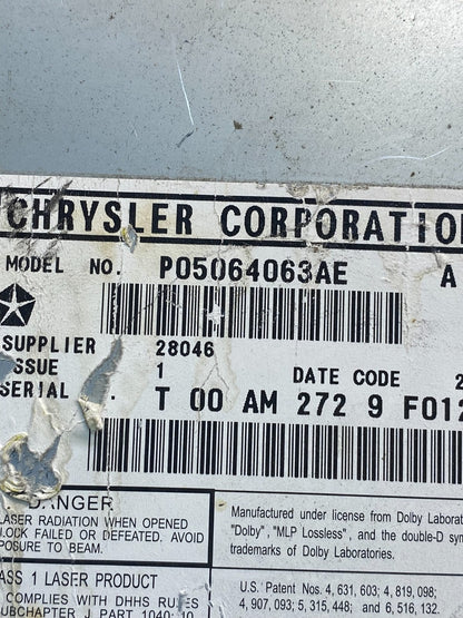 2008 to 2012 Chrysler Town Country DVD Player Receiver AD1565 DW6