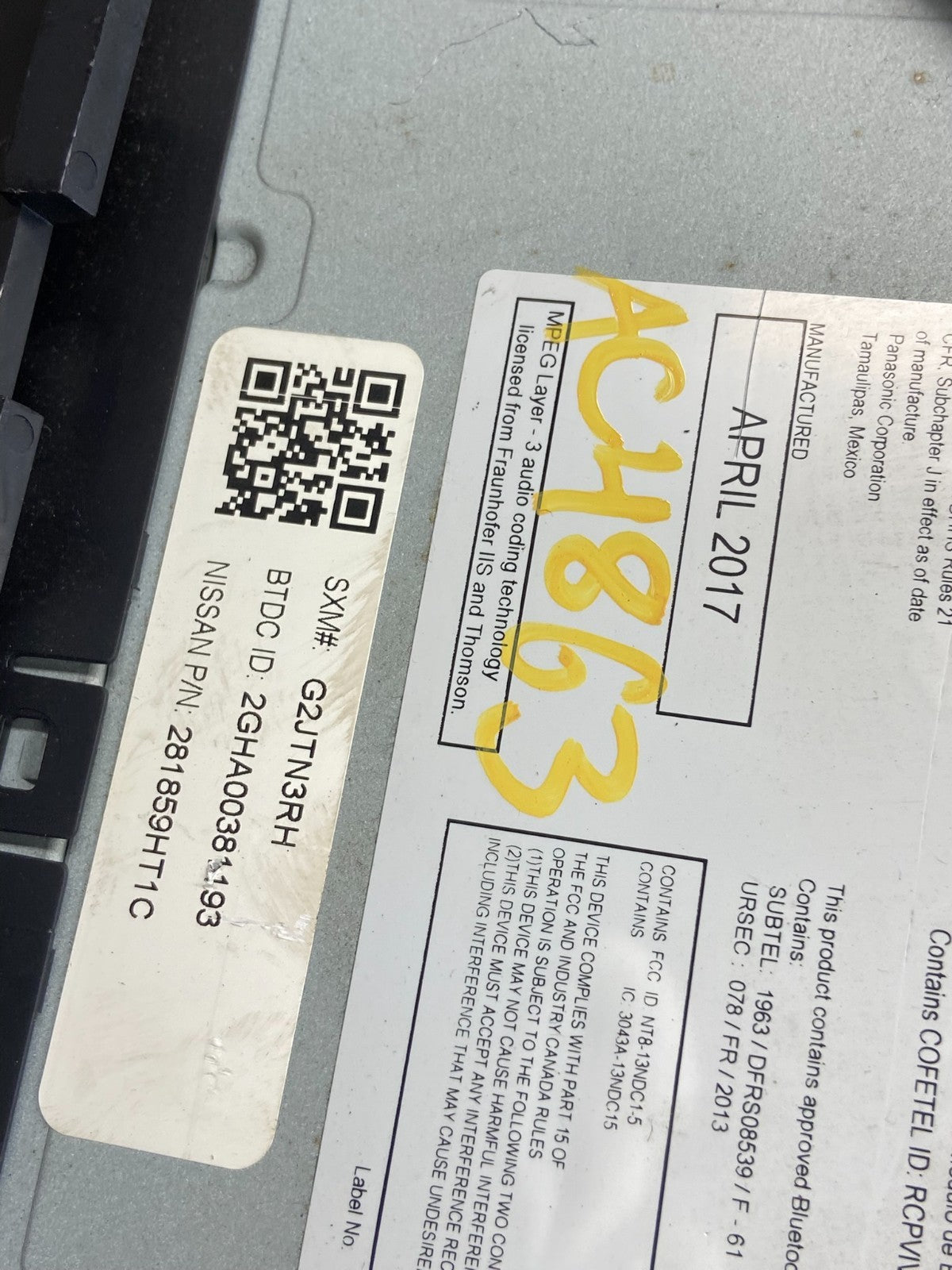 2017 2018 Nissan Altima Radio Screen Receiver AM-FM CD Player OEM ac4863  DG8