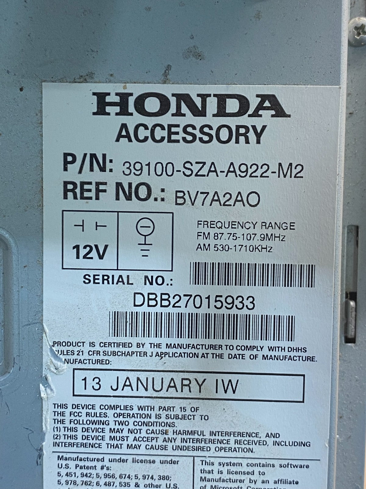 2013 2014 2015 Honda Pilot AM FM CD Audio Radio Player Climate Control AE7931 DG6