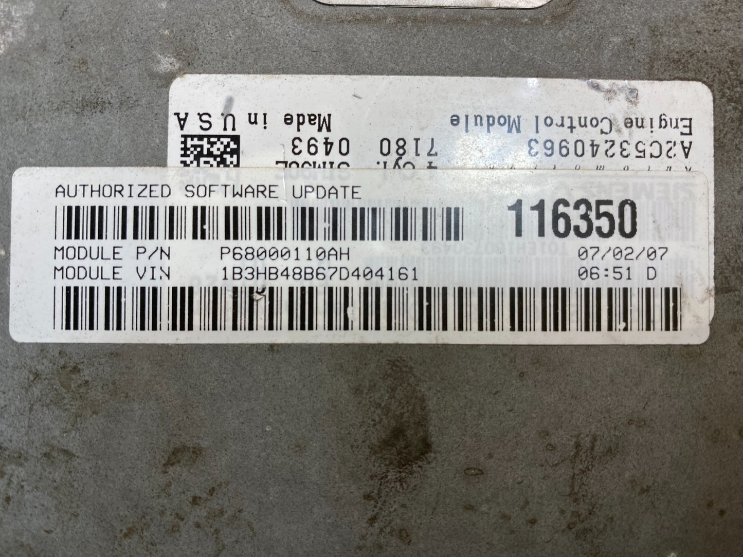 2007 to 2010 Dodge Caliber Computer Engine Control ECM p68000110ah AC0762 DG2