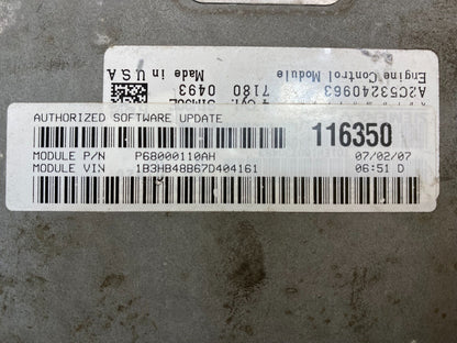 2007 to 2010 Dodge Caliber Computer Engine Control ECM p68000110ah AC0762 DG2