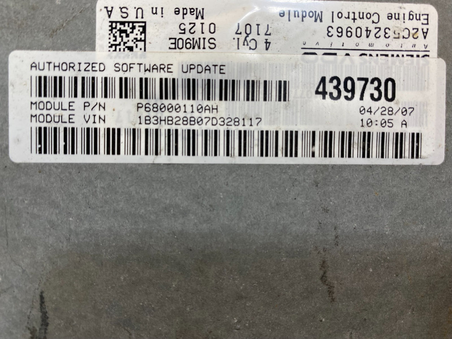 2007 to 2010 Dodge Caliber Computer Engine Control ECM p68000110ah ab3872 DG2