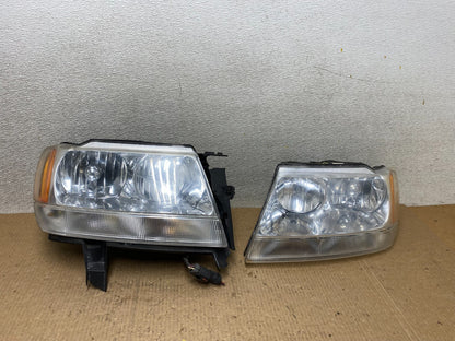 1999 - 2004 Jeep Grand Cherokee Left+Right Set Black Halogen Headlights W5217 DW0
