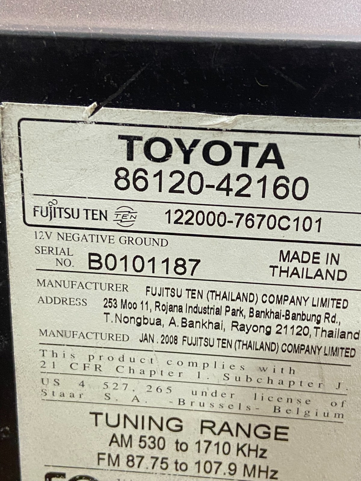 2006 to 2008 Toyota RAV4 Audio Equipment Radio Receiver AE4527 DG6