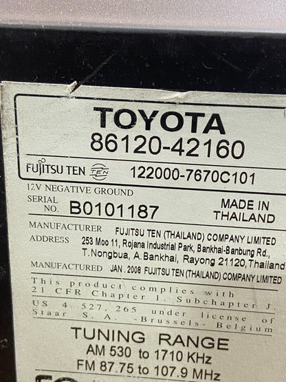 2006 to 2008 Toyota RAV4 Audio Equipment Radio Receiver AE4527 DG6