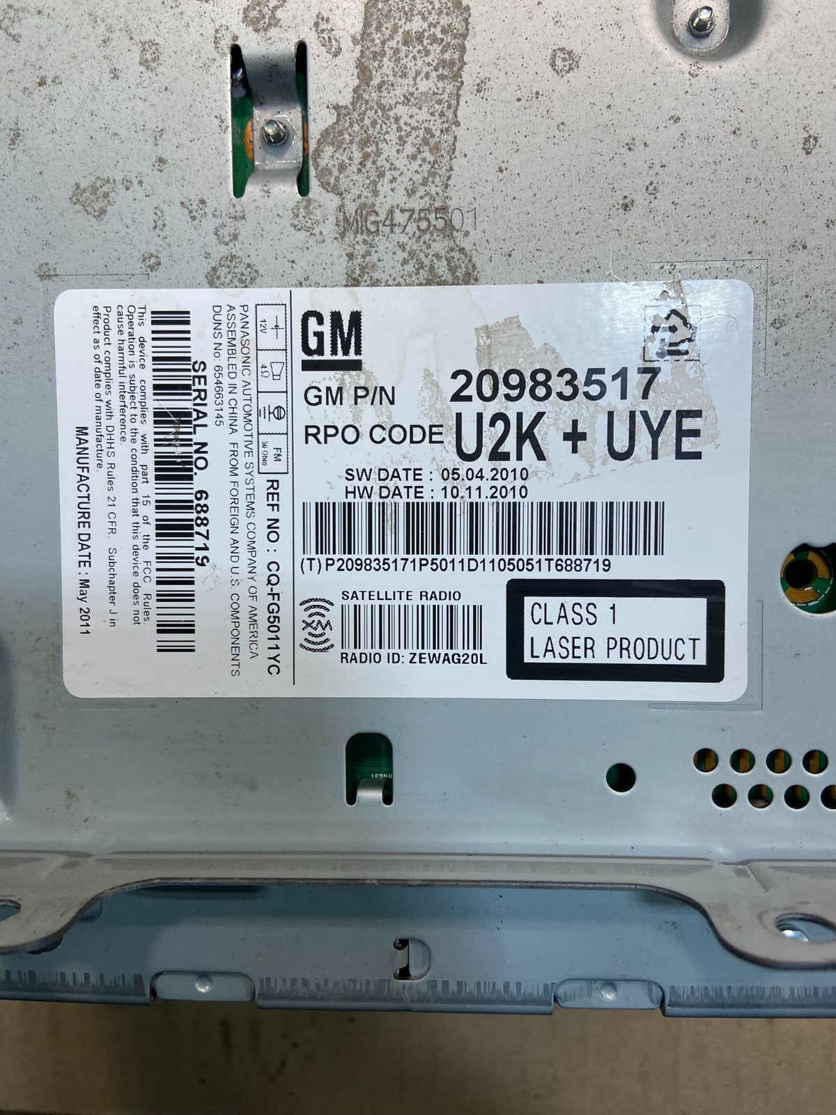 2011 to 2012 Chevrolet Equinox Cruze Radio Cd Receiver 20983517 Y7559 DG7