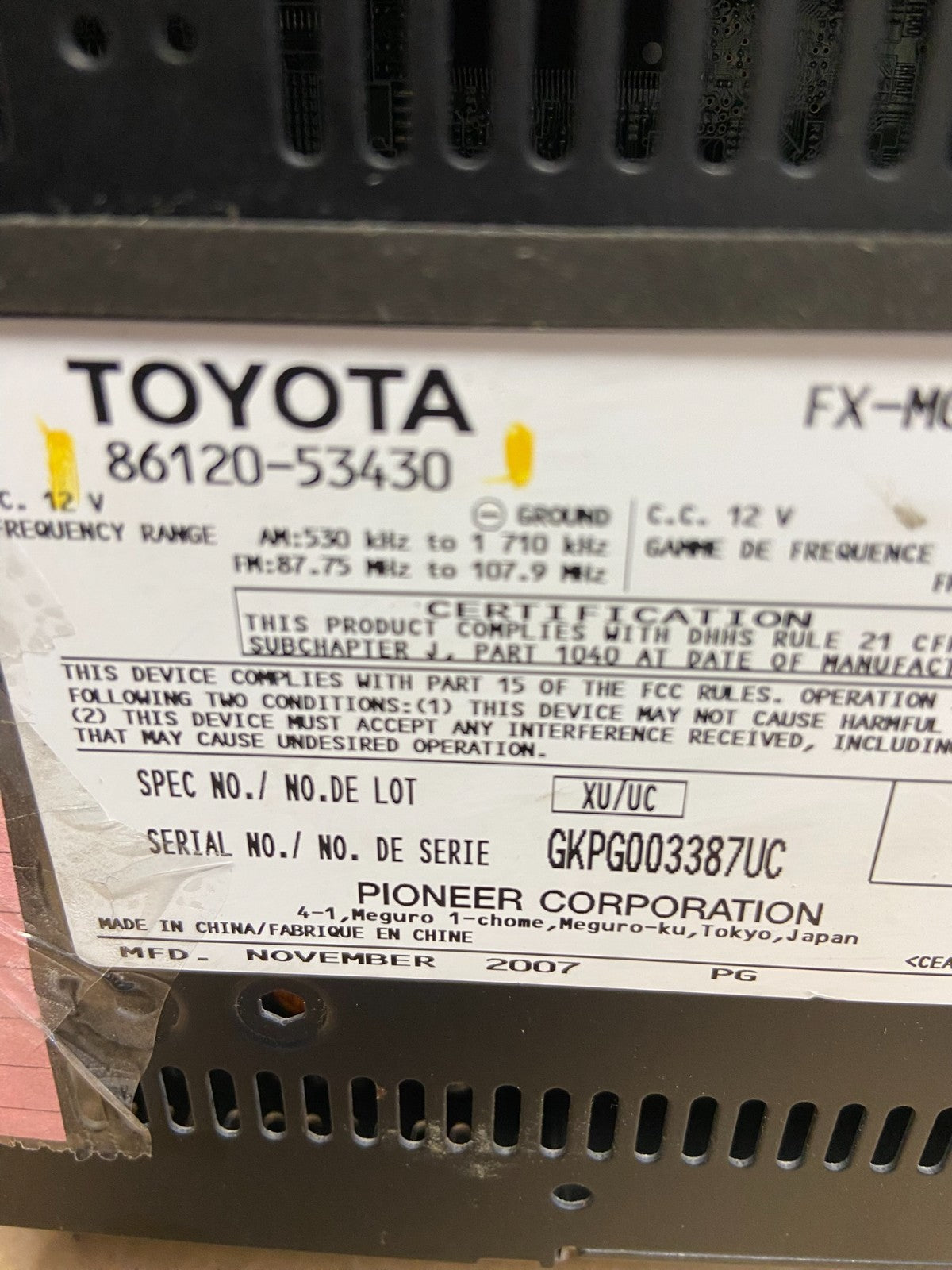 2006 to 2009 Lexus IS250 Screen Radio AM-FM CD Tuner Head Unit AD2160 DG6