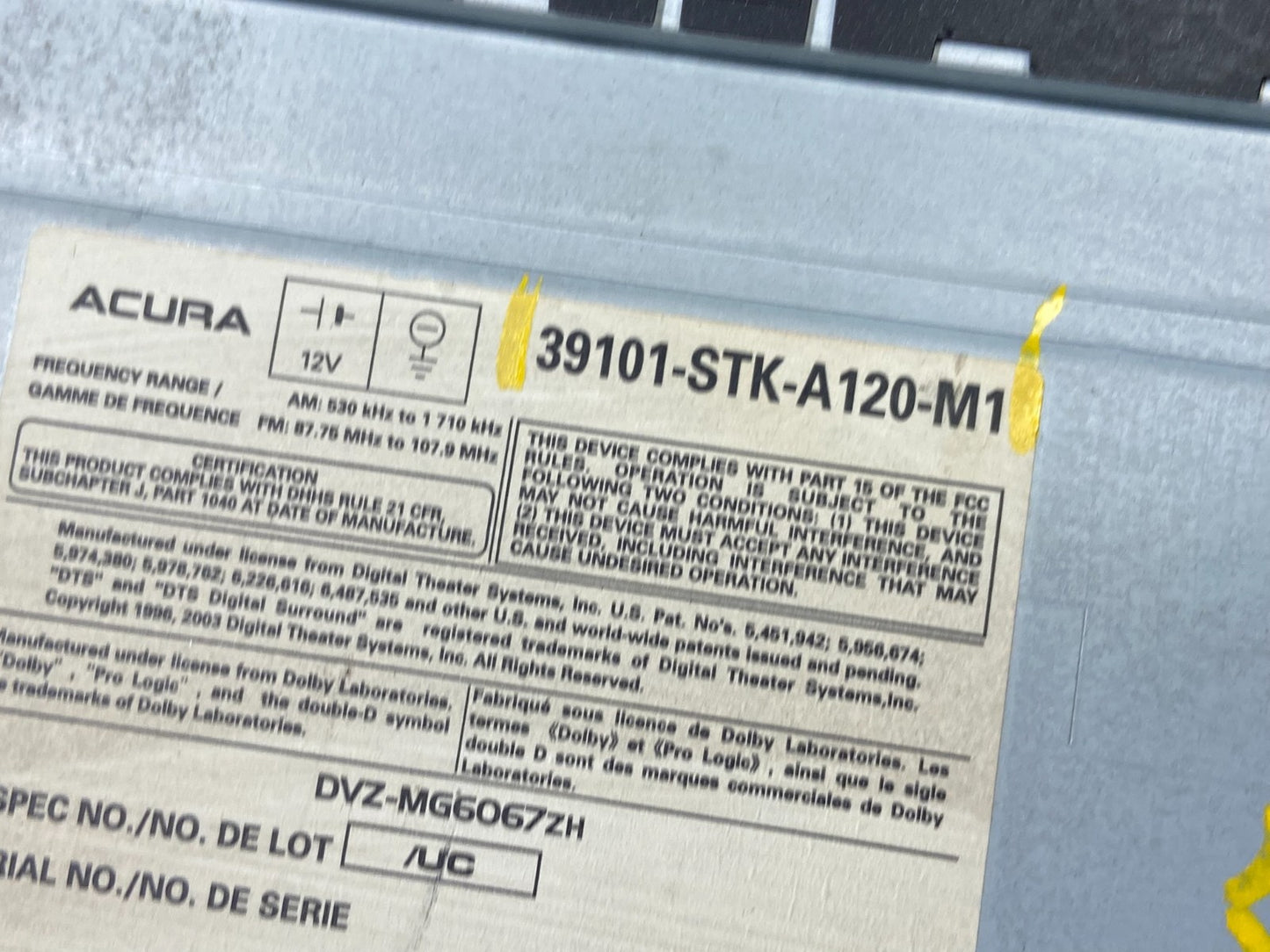 2008 - 2009 Acura Rdx Am Fm Cd Player Radio Receiver AD1690 DG5