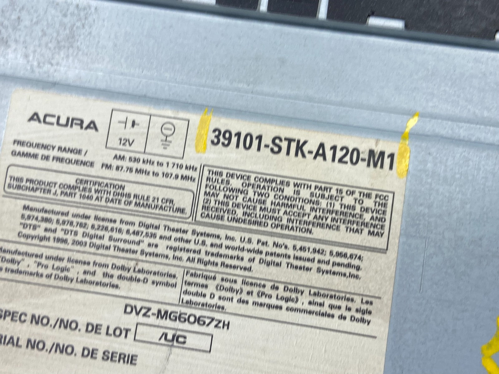 2008 - 2009 Acura Rdx Am Fm Cd Player Radio Receiver AD1690 DG5