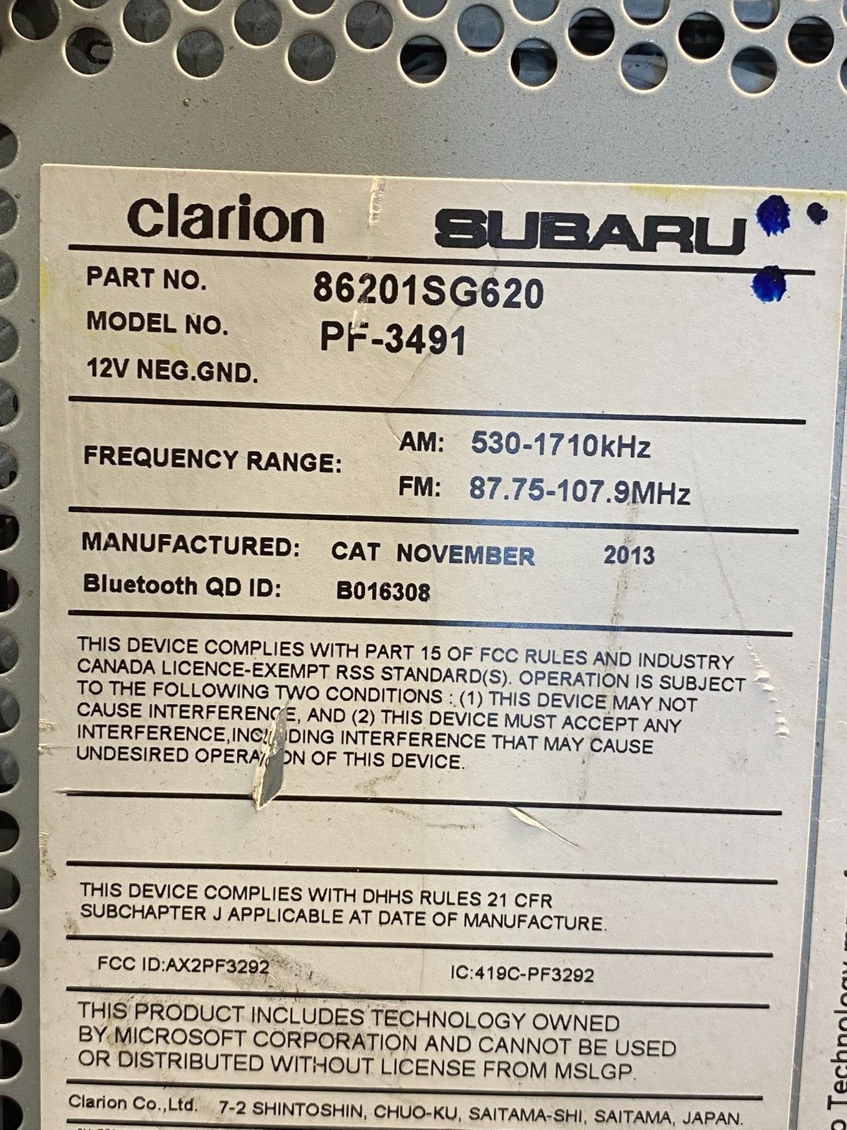 2014 Subaru Forester Am Fm Cd Player Radio Receiver AG3210 MS6