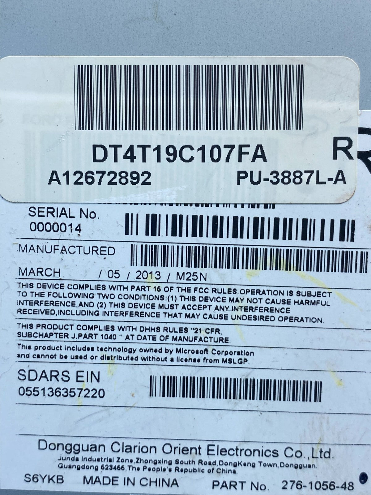 2012 to 2014 Ford Edge AM/FM Radio Reciever aj0509 DG6