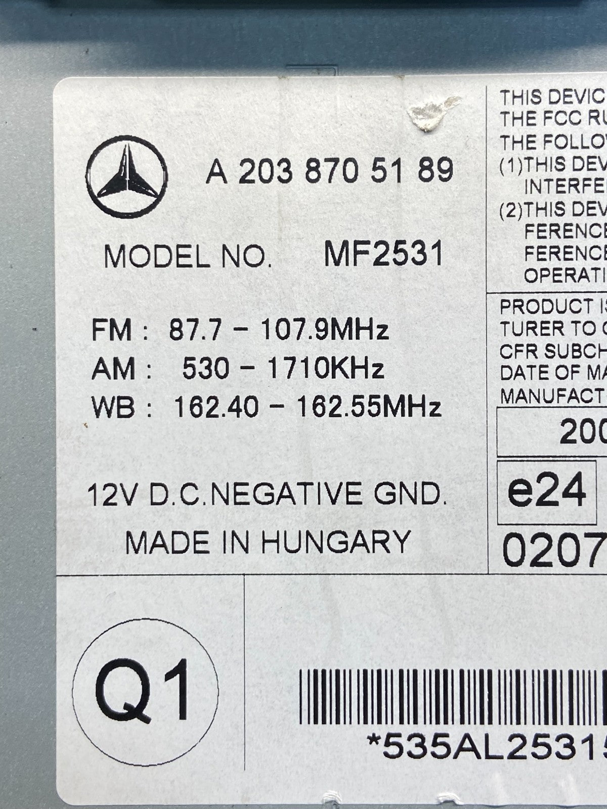 2005 2006 2007 Mercedes W203 C230 C240 Head Radio CD Player Stereo AG1522 DW6