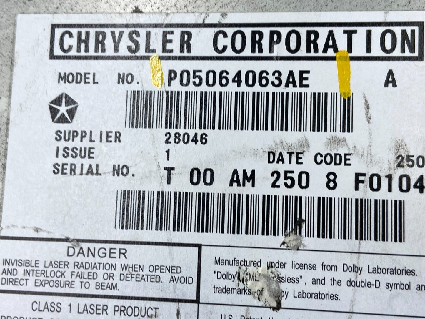 2008 to 2012 Chrysler Town Country DVD Player Receiver OEM u4665  DG5