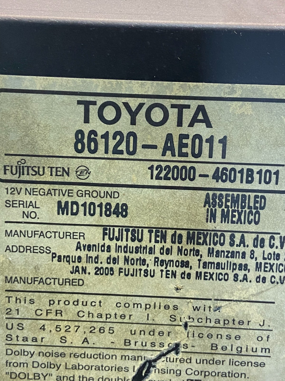 2004 to 2010 Toyota Sienna AM FM CD WMA Mp3 Radio Receiver ae4553 DG6