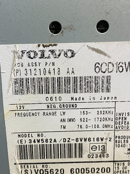 2007 Volvo C70 Radio CD Player Receiver AH7411 DG6