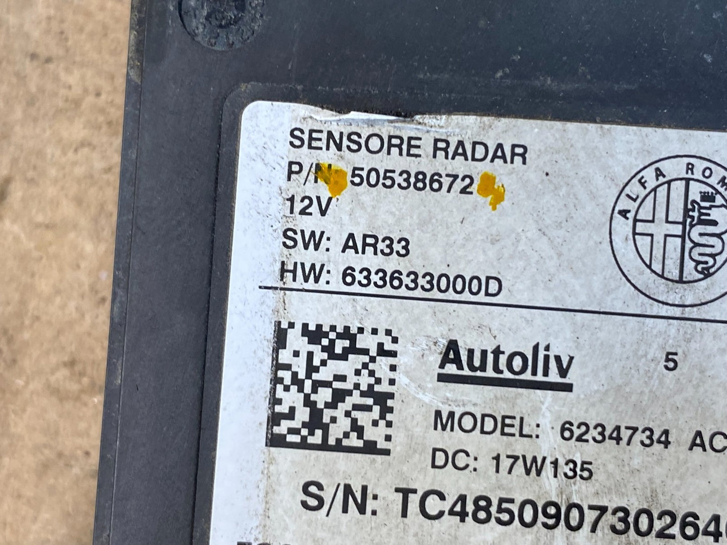 2017 to 2023 Alfa Romeo Giulia Blind Spot Sensor Module OEM R6082 DG6