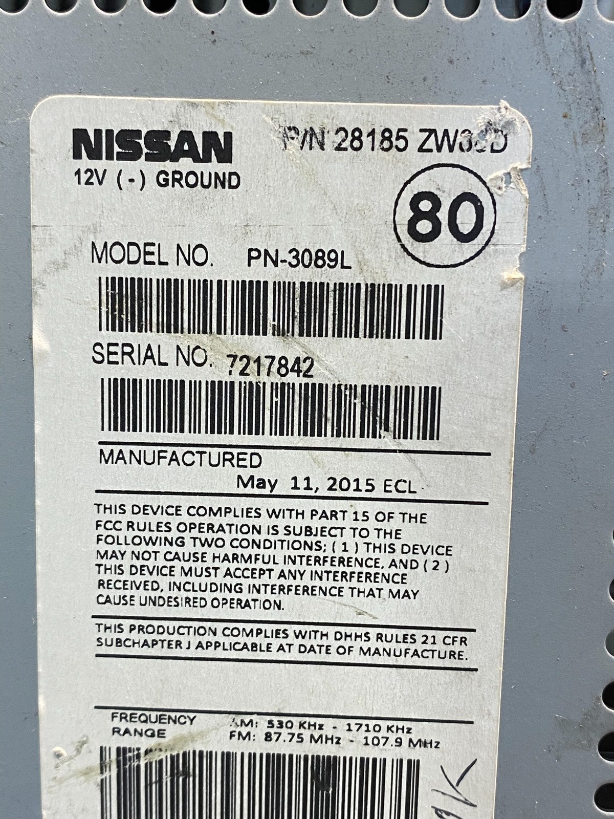 2013 - 2017 Nissan NV200 AM/FM Radio CD Player AM/FM af7866 DG6