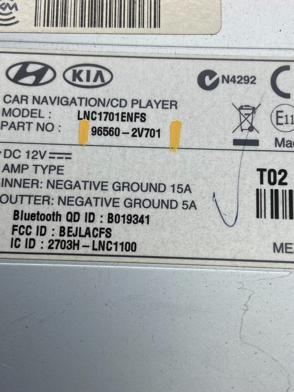 2012 - 2014 Hyundai Veloster Radio Receiver Display Screen 96560-2v701 AH3614 DG7
