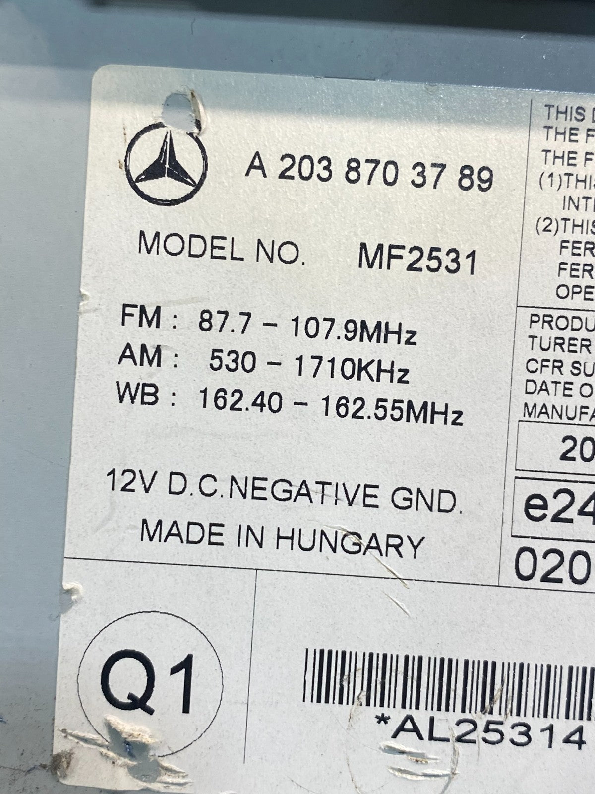 2005 2006 2007 Mercedes W203 C230 C240 Head Radio CD Player Stereo AF3970 DW6