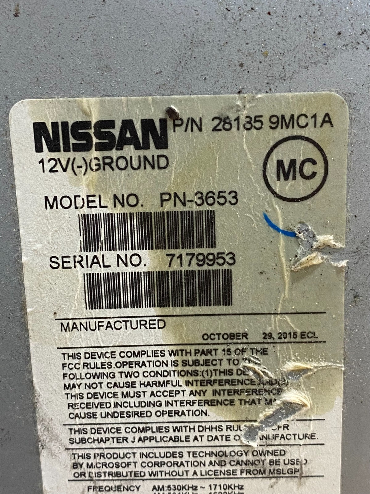 2014 to 2018 Nissan Sentra Versa Radio CD Player AM/FM 28185 9mc1a AG9523 DG6