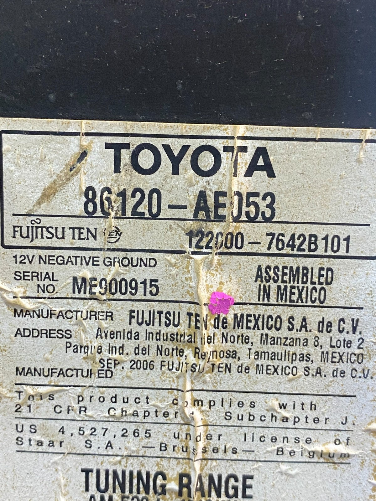 2004 to 2010 Toyota Sienna AM FM CD WMA Mp3 Radio Receiver ag3840 DG6