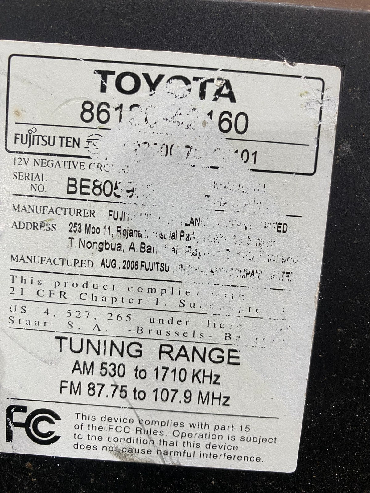 2006 to 2008 Toyota RAV4 Audio Equipment Radio Receiver AB2684 DG8
