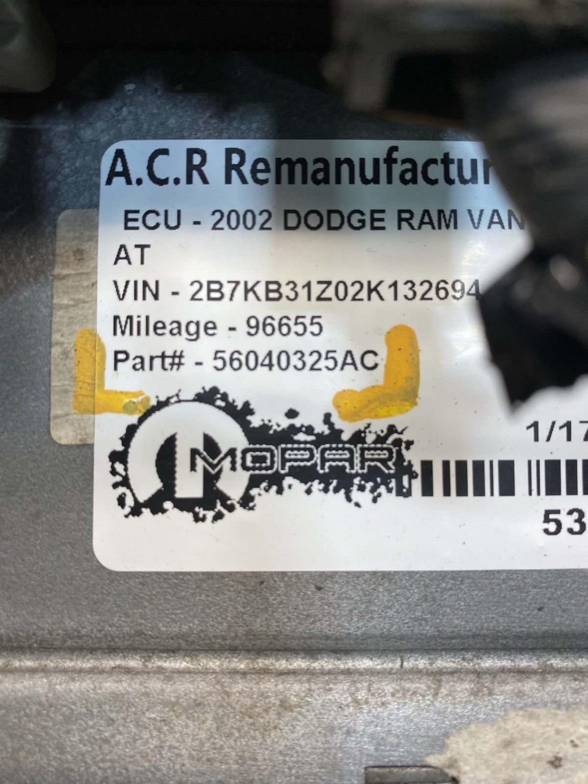 2002 Dodge Ram 5.9L AT Engine Computer Module ECM PCM ECU AD4866 DG2