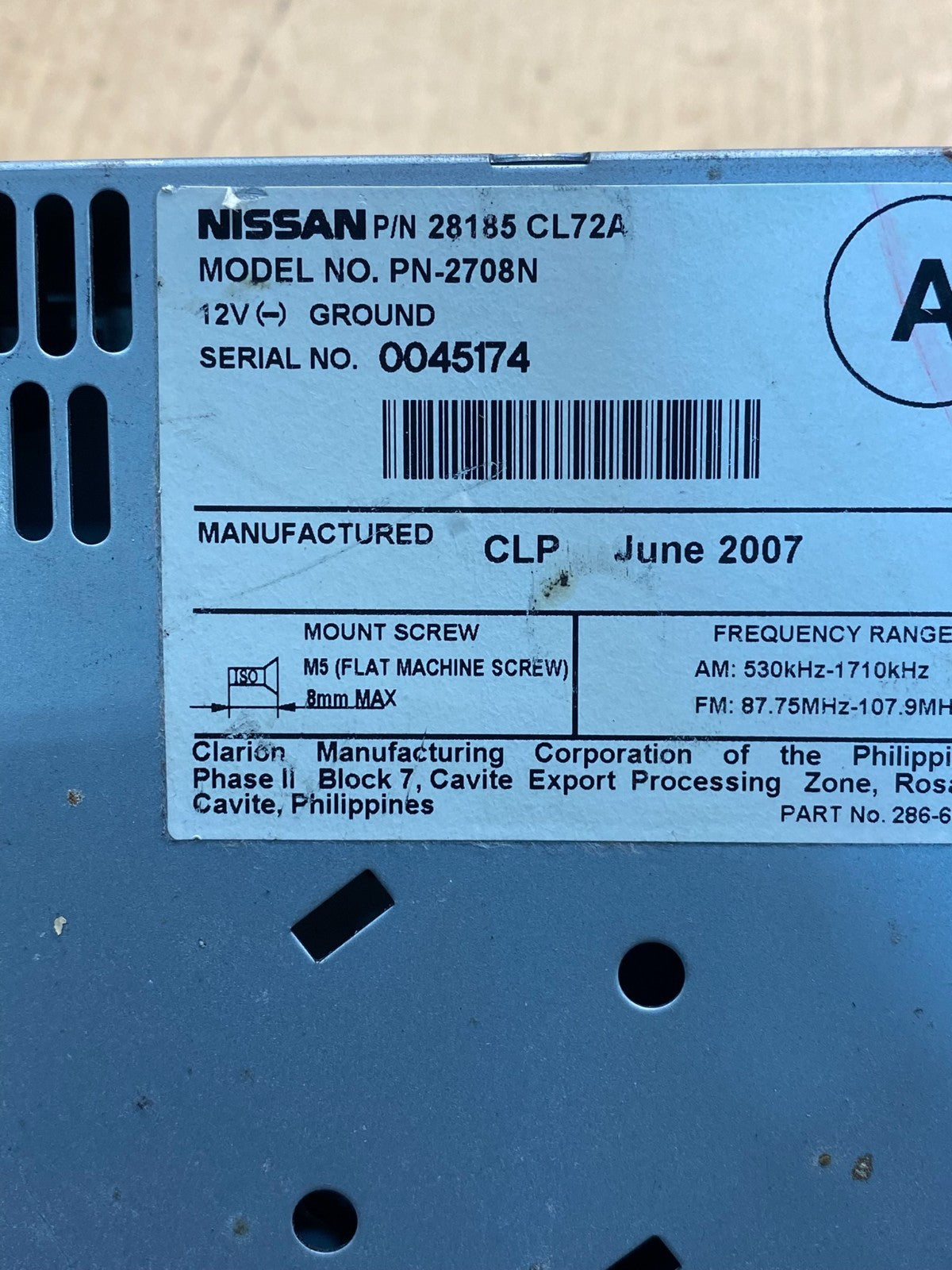2006 - 2008 Infiniti FX35 Radio Display Information Navigation Screen AE7837 DW6